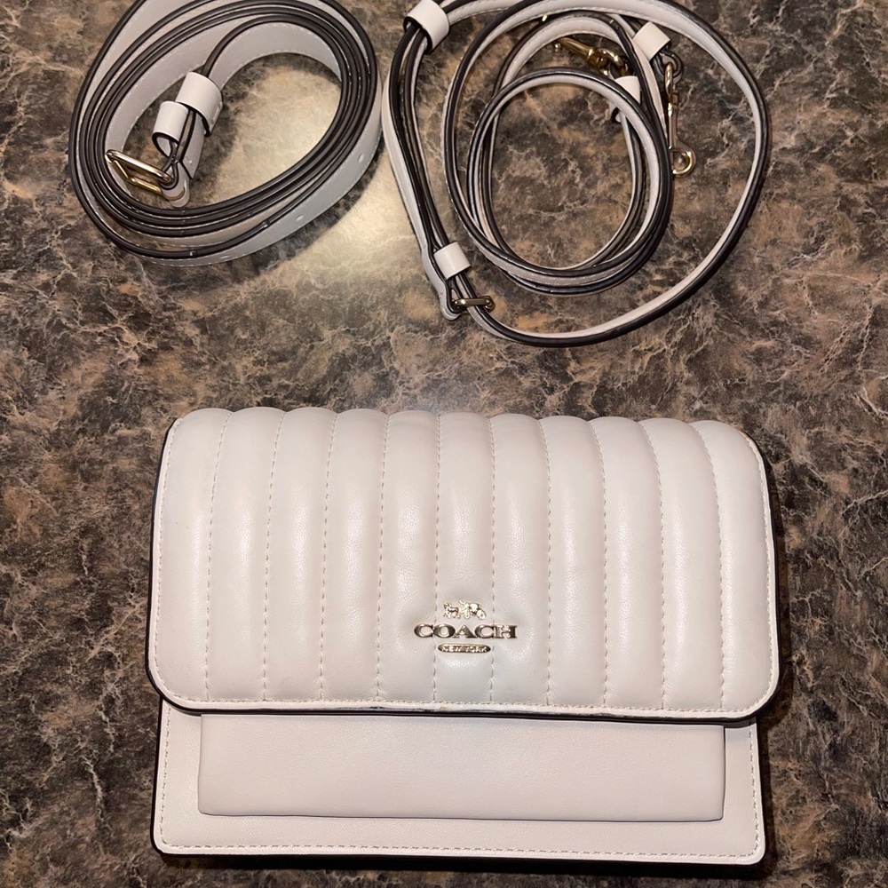 Coach Foldover Crossbody bag with Linear Quilting